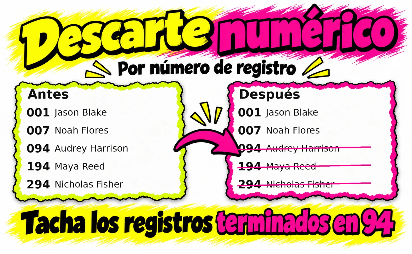 Ejemplo de descarte por número de registro